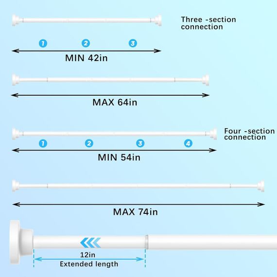 Телескопическая штанга для шторы в ванную 100–185 см, раздвижной карниз для душа без сверления, белый для окна | Зображення 1