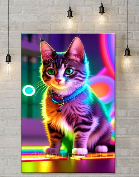 Картина на полотні "Neon Kitty" 50х70 см + Подарунок покриття лаком на полотні | Зображення 1