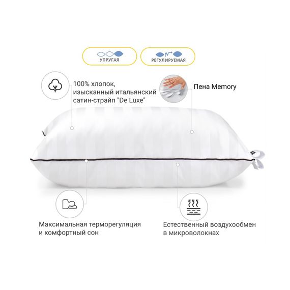 Подушка MirSon 1491 Royal Pearl Hand Made memory effekt Висока 40х60 см (2200001539686) | Зображення 1