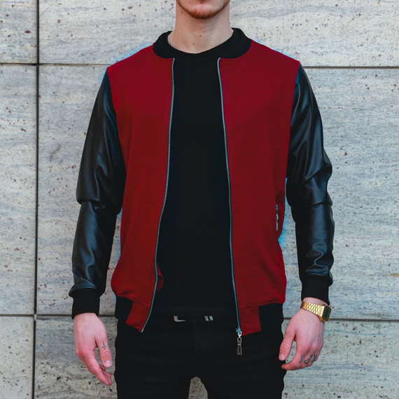 Бомбер Кож рукав бордо S M | Зображення 1