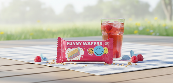 Вафлі з начинкою SmileyWorld FUNNY WAFERS з ароматом малини з холодком 400г (214522)