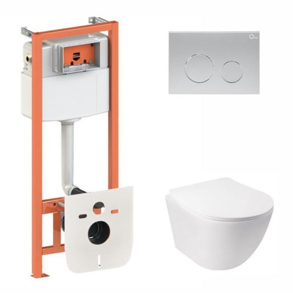 Готове рішення Qtap для ванної кімнати: підвісний унітаз Jay Ultra Quiet 485x360x320 + комплект інсталяції Nest 4 в 1 (кругла