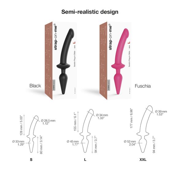 Анальна пробка з дилдо 2в1 Strap-On-Me SWITCH PLUG-IN DILDO Black XXL, діаметр 5,2/3,9 см | Зображення 2