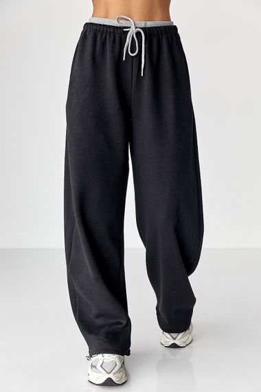 Широкі спортивні штани з начосом - чорний цвет, L (є розміри)