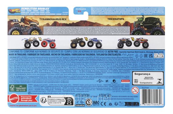 Подарочный набор 2 монстр-трака Хот Вилс Оригинал Hot Wheels Monster Trucks Тираннозавр Рекс vs Трицератопс | Зображення 1