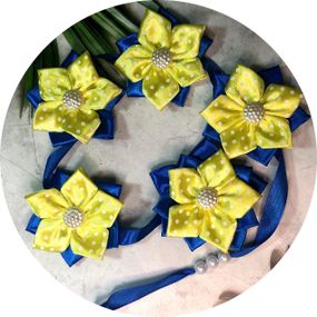 Стрічка в косу з квітками 55*7*6 см Жовто-синій (10807)
