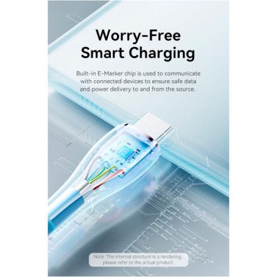 Дата кабель USB-C to USB-C 2.0m USB2.0 100W (20V/5A) Light Blue Silicone Vention (TAWSH) | Зображення 3