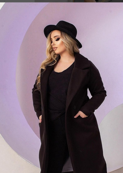 Женское длинное кашемировое пальто больших размеров MI549/1 цвет черный, размер 50/52 | Зображення 2