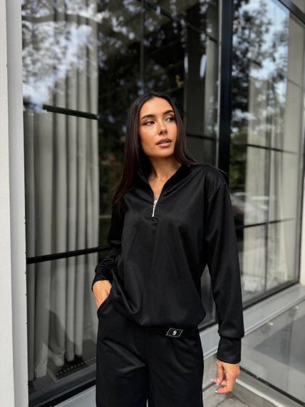 Женский спортивный костюм весна-осень свитшот и джоггеры NB24049 цвет черный, размер 50/52 | Зображення 2