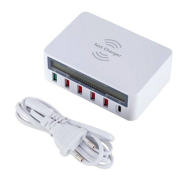Зарядное устройство WLX-818PF 100W 1xUSB QC3.0 / 4xUSB / 1xPD Type-C / беспроводная зарядка Qi 10W - White | Зображення 2