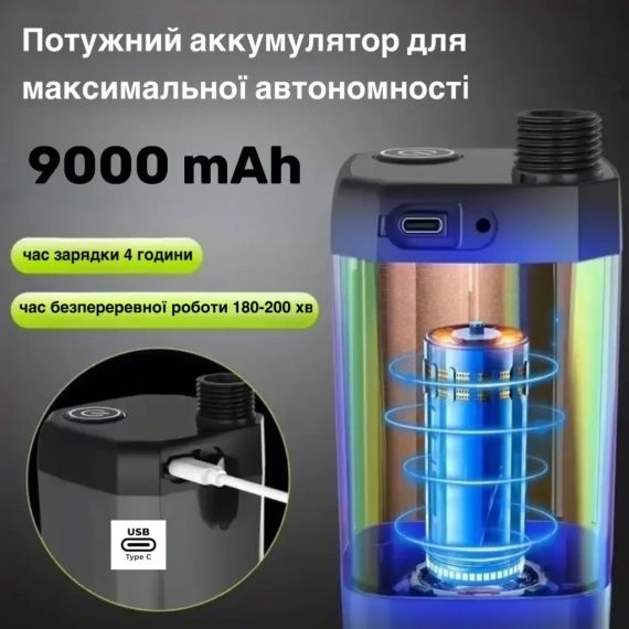 Портативный душ с насосом электрический 9000mAh полевой Lixada Походный переносной душ для туризма и дома | Зображення 1