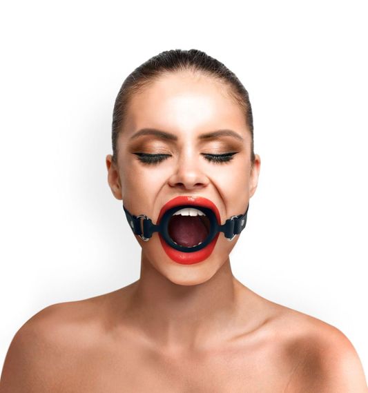 Кляп-розширювач силіконове кільце Art of Sex – Gag Ring, чорний, натуральна шкіра Sex Aura