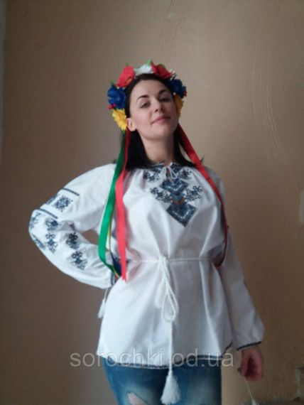 Вишиванка жіноча, біла або джинсова, орнамент" Берегиня", тканина домотканная | Зображення 4