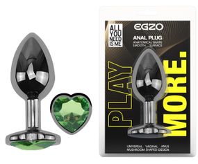 Анальна пробка з кристалом EGZO - Dark Silver Heart Plug Green size M Sex Aura