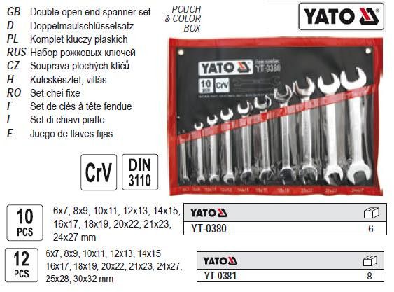 Набор ключей рожковых YATO Польша М=6х7-24х27 10 штук YT-0380