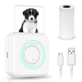 Портативный термопринтер с Bluetooth + 1 рулон бумаги, Бирюзовый / Мини-принтер для фотографий / Фотопринтер