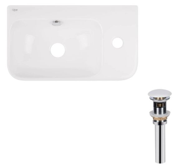 Комплект Qtap Tern: Раковина підвісна прямокутна права 450х250х158 мм White + Донний клапан PU02O (QT17115117RWN47328)