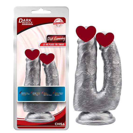 Фалоімітатор подвійний реалістичний на присосці Chisa Dark Muscle, срібний sexstyle