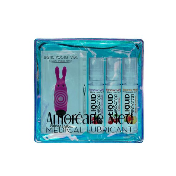 Набір з 3-х смаків стимулювального лубриканта Amoreane Med (3х10мл) та віброкулі Adrien Lastic Pink sexstyle | Зображення 1