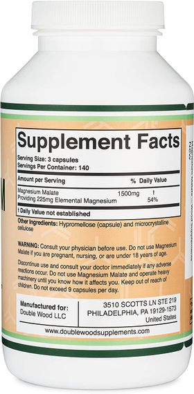 Малат магнію Double Wood Magnesium Malate 1500 mg, 420capsules | Зображення 1
