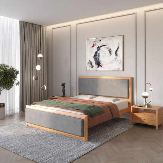 Двоспальне дерев'яне ліжко Mebigrand Барселона Б4 Вільха/Аляска 93 (Сірий) 180х200 см (MBG-13919)