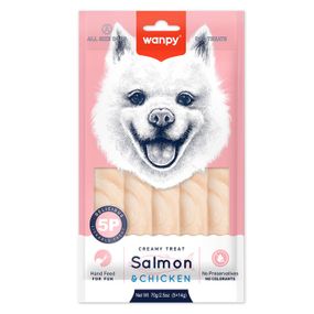 Рідкі ласощі для собак з куркою та лососем Wanpy Creamy Lickable Treat Salmon&Chicken 14 гр х 5 шт