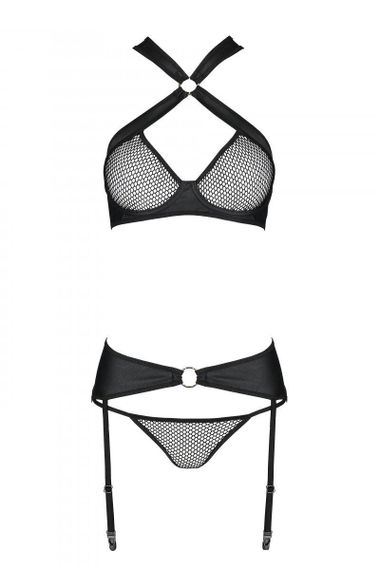 Сетчатый набор, бюстгальтер с халтером, трусики и пояс для чулок AMANDA SET XXL/XXXL, black Sex Aura | Зображення 4