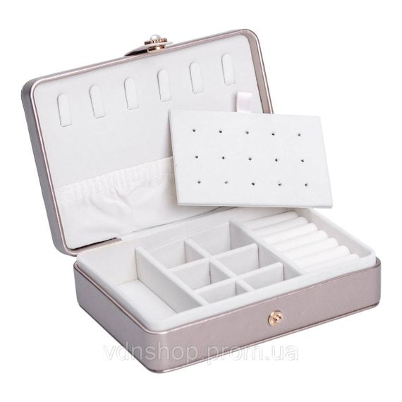 Скринька для прикрас з еко шкіри 16×11×4.7 см органайзер для ювелірних виробів HP-5-30GOLD | Зображення 3