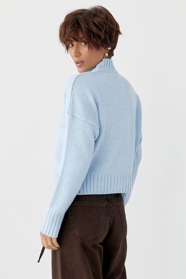 В'язаний светр з горловиною-стійкою - блакитний цвет, ONE SIZE (є розміри) | Зображення 1