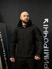Куртка Тактична Посилена Soft Shell Чорна Black Знімний капюшон