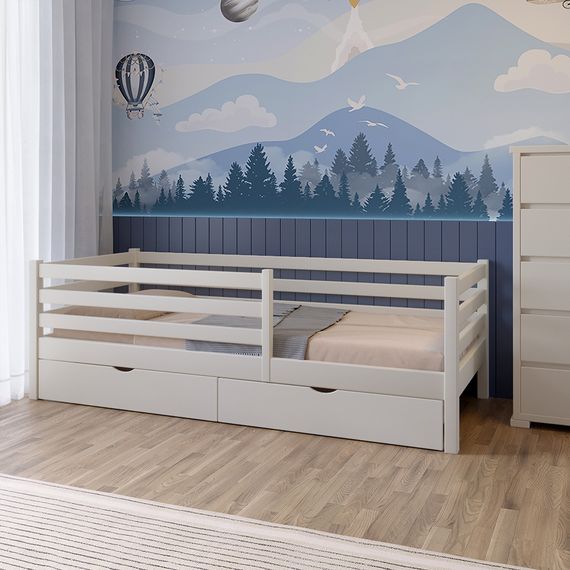 Дитяче ліжко Mebigrand Ніка Айворі (S0505Y30R) 90х200 см з бортиками та шухлядами (MBG-2567)