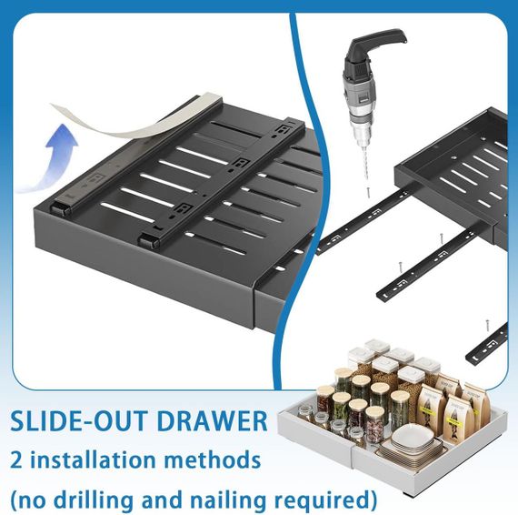 Телескопічна висувна шухляда 32-52 см для шафи, кухні, мийки, ящик органайзер для спецій посуду приборів, білий на клейкій основі | Зображення 3