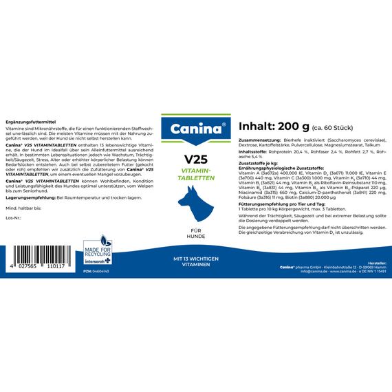Вітамінний комплекс Canina V25 Vitamintabletten для собак 200 г 60 табл. | Зображення 5