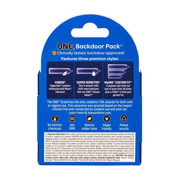 Набор презервативов ONE Backdoor, 3 шт, 3 вида, картонная упаковка | Зображення 1