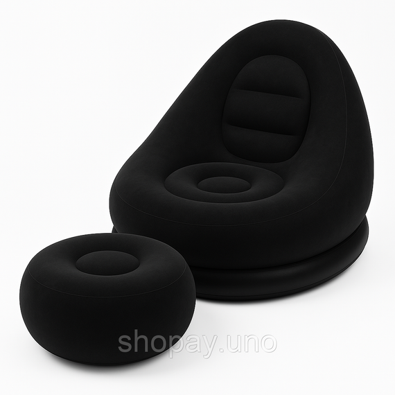 Надувное кресло с пуфом для отдыха AIR SOFA велюровое Black HA-33