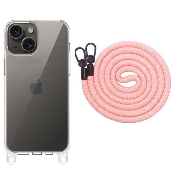 Чехол TPU Transparent with Straps для Apple iPhone 15 (6.1") Light Pink
