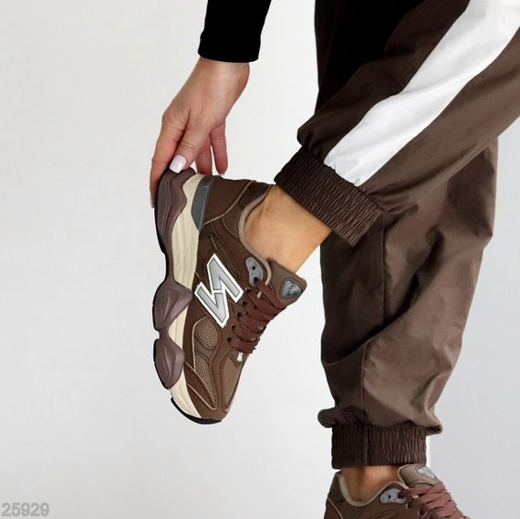 Трендовые комбинированные шоколадные кроссовки в стиле спорт-шик | Зображення 6