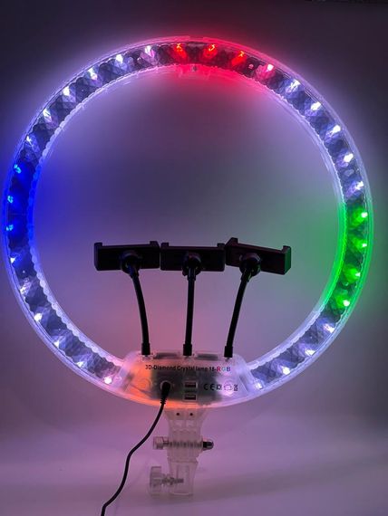Кольцевая LED лампа для съемки с 3 держателями телефона и штативом XPRO 3D-45RGB USB 45cm (40919-3D-45RGB) | Зображення 3