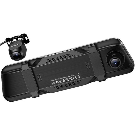 Автомобільний відеореєстратор дзеркало Hoco DV16 Dual-Channel Driving Recorder 1080p+720p Black | Зображення 1