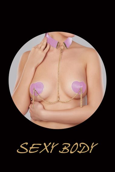 Сексуальні пестиси-серця з чокером і металевими пензликами Pink Sex Aura