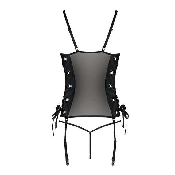 Сітчастий корсет з екошкіри Passion MALWIA CORSET 6XL/7XL black, з люверсами та знімними пажами | Зображення 3
