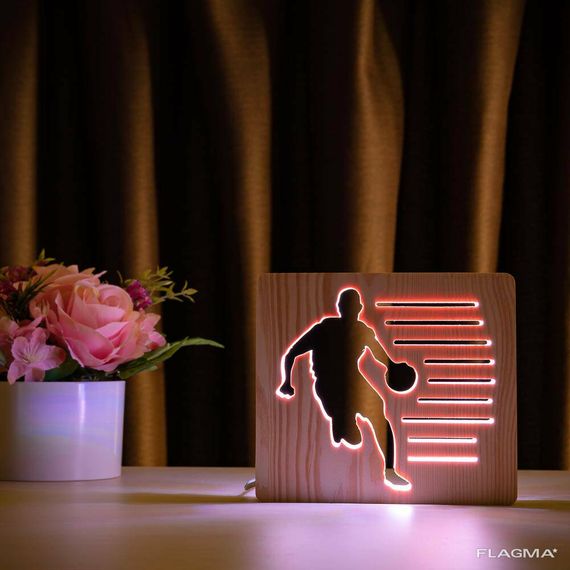Светильник ночник ArtEco Light из дерева LED "Баскетболист с мячем" с пультом и... | Зображення 5