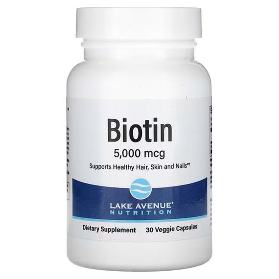 Біотин, Biotin, Lake Avenue Nutrition, 5000 мкг, 30 вегетаріанських капсул