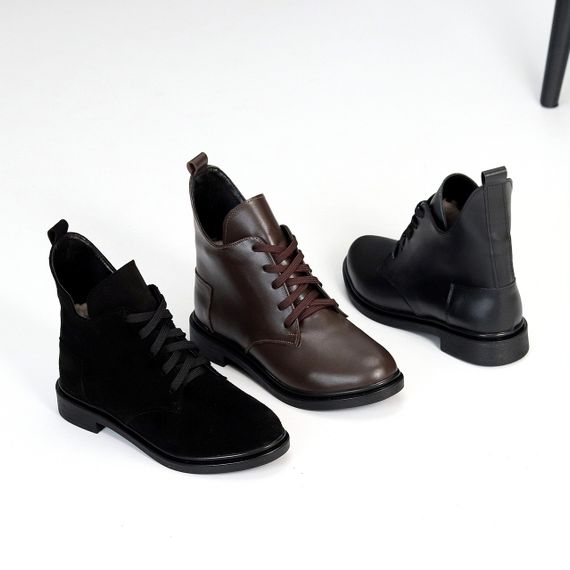 Дизайнерські зимові шкіряні низькі чорні черевики асиметричний дизайн | Зображення 9