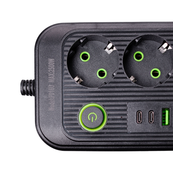 Мережевий фільтр кабель 4.75 м подовжувач F16 на 3 розетки 4 usb 2 type-c та кнопкою відключення Чорний HP-5-22 | Зображення 3