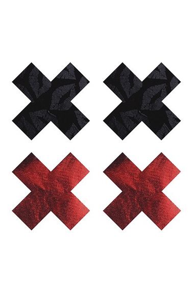 Пестиси у вигляді хрестиків "Поцілунок", 2 пари в комплекті, чорні та червоні sexstyle | Зображення 1
