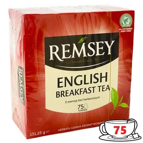 Чай чорний без добавок у пакетиках Ramsey Englisch Breakfast, 75 шт., Польща