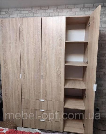 Распашной шкаф 4-х дверный для одежды Гелар 4 Doros цвет Дуб Сонома 155х49,5х203,4 см, 3 выдвижных ящика | Зображення 2
