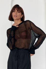 Вязаная ажурная кофта oversize в сеточку черный цвет L