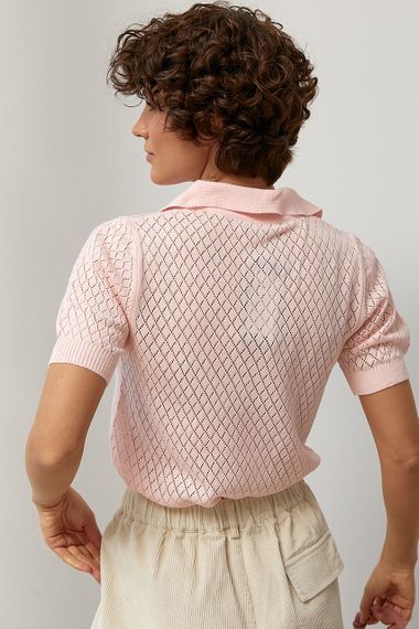 В'язане ажурне поло в ромби - пудра цвет, ONE SIZE (є розміри) | Зображення 1